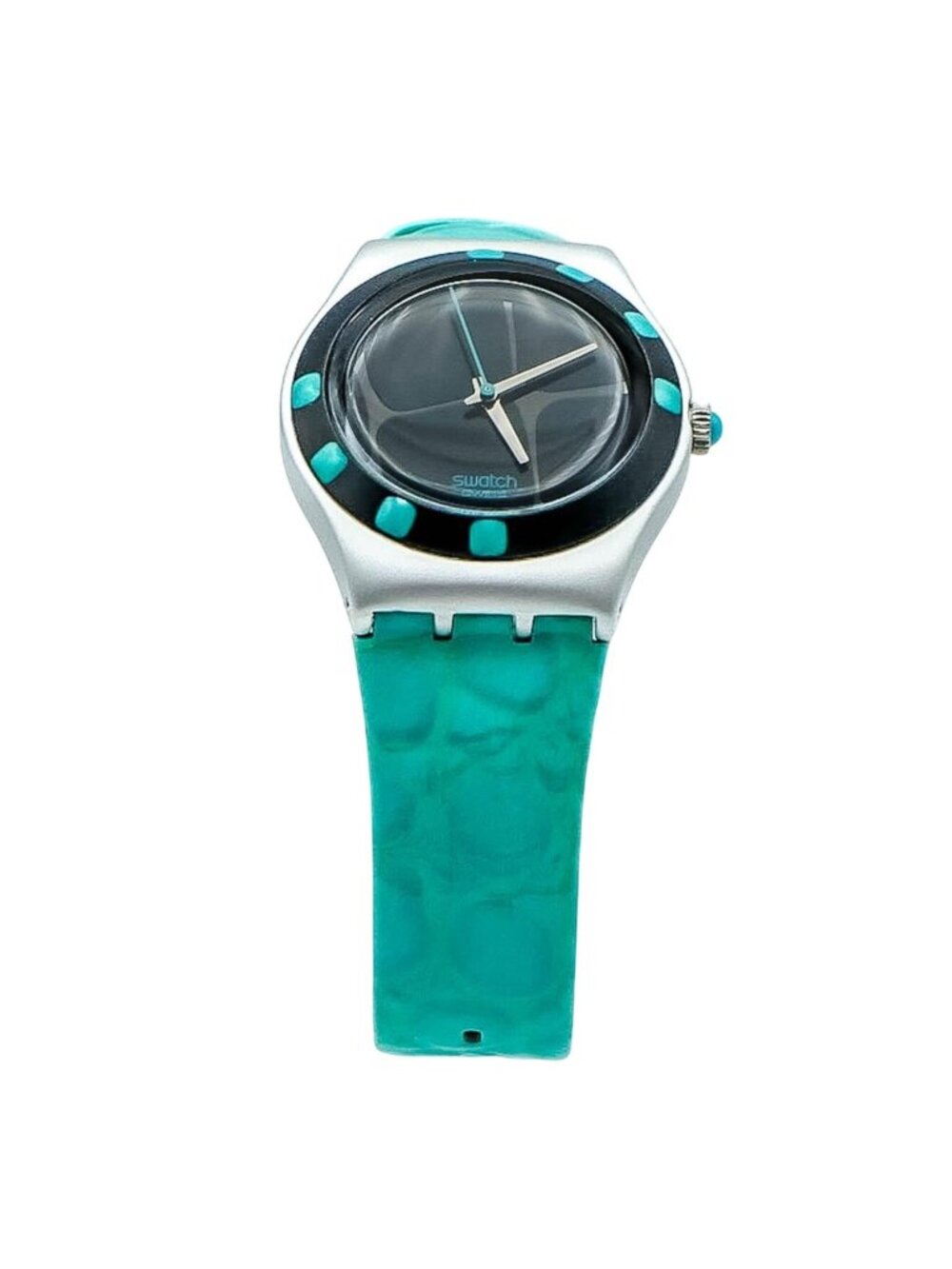 Vintage 2004 Swatch Irony Medium Wild Paradise YLS1027 Green Leather Watch